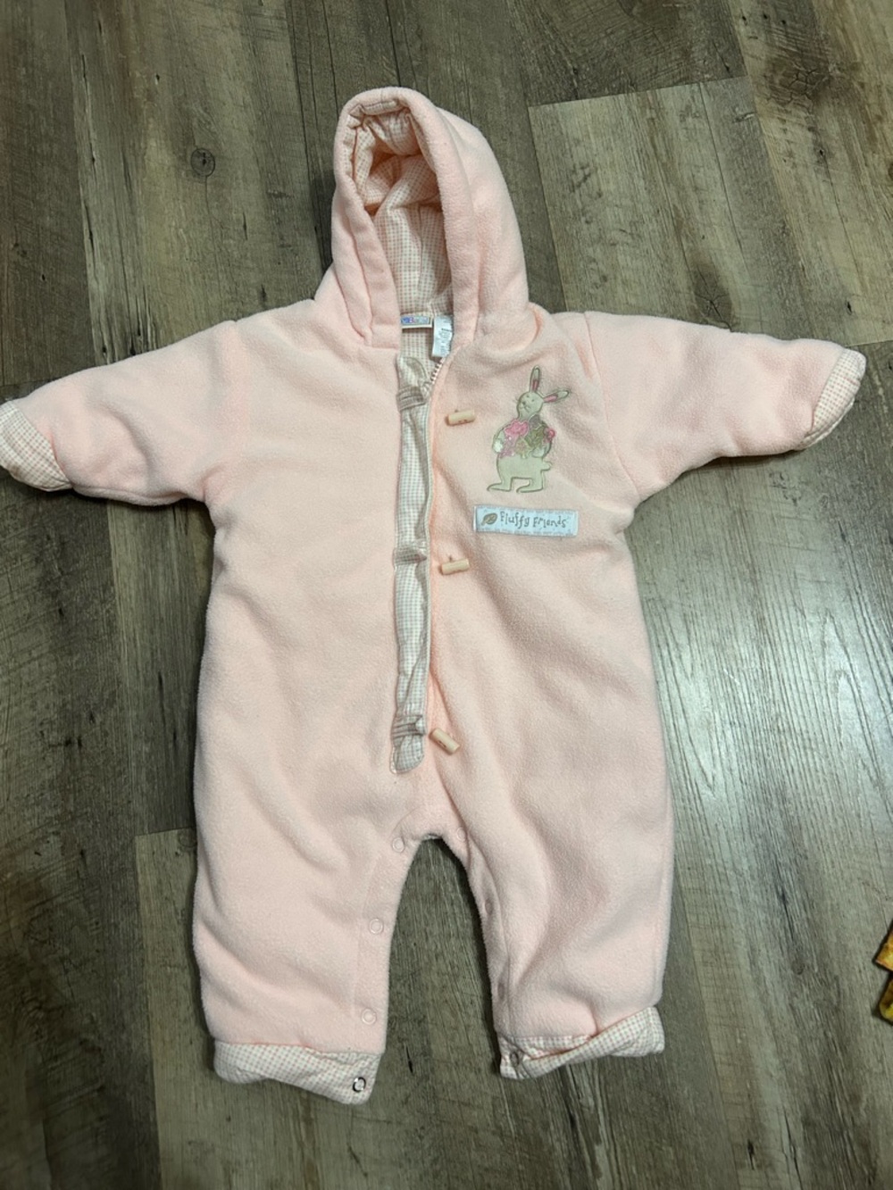 Vintage McBaby Pink Hooded Baby One-Piece Romper with Bunny Applique